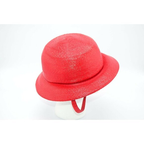 1980s Red Adolfo II Brimmed Straw Hat with Chin - Picture 3 of 5